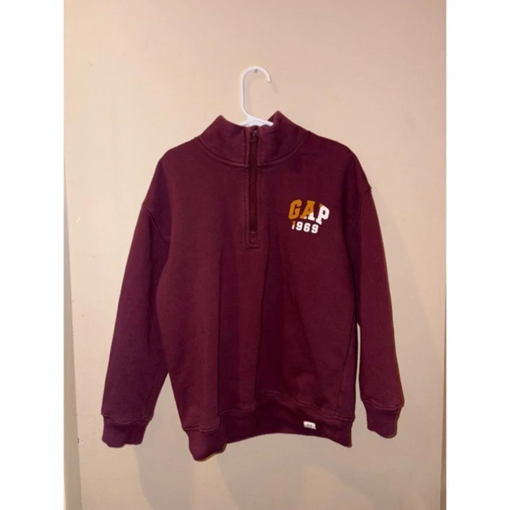 Kids Gap 1969 Burgundy Fleece Quarter Zip Sweatshirt Size Small‎